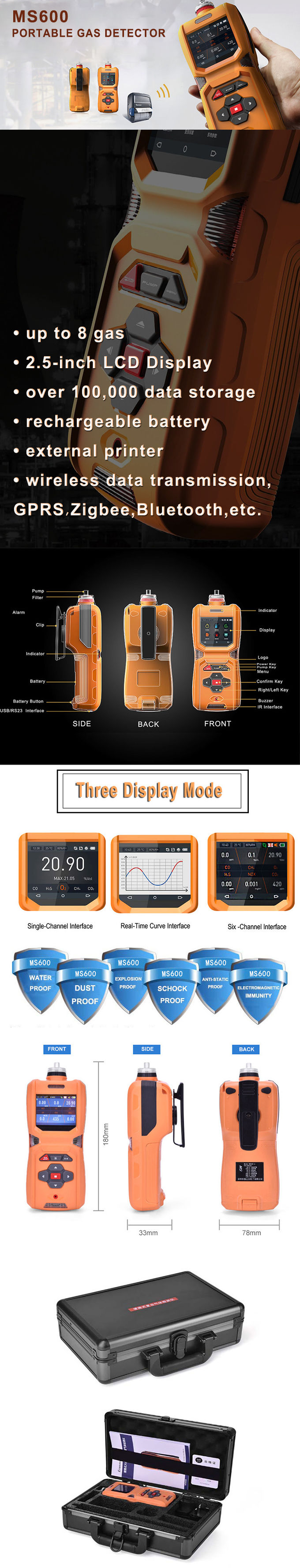 6 em 1 multi detector de gás portátil 1
